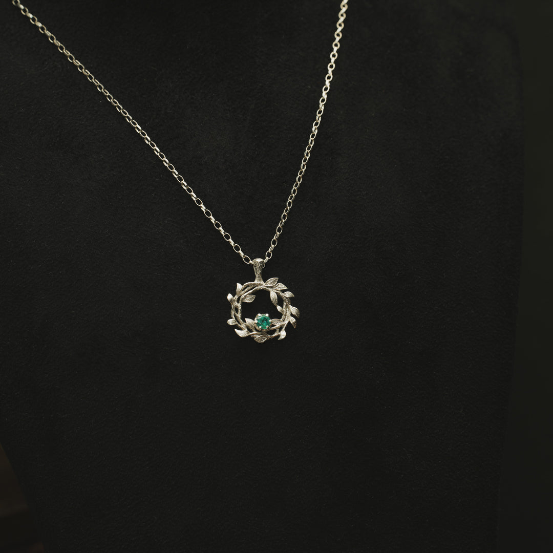 White Gold Gaia Pendant Necklace with Emerald
